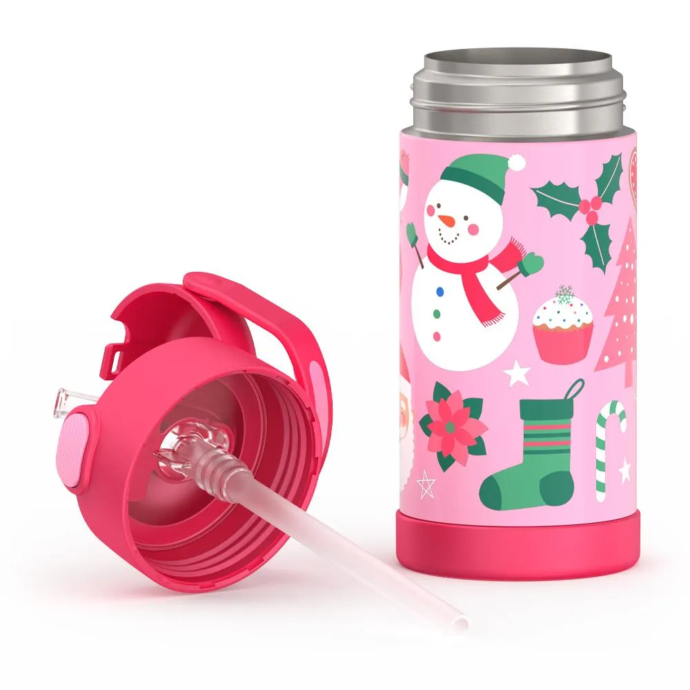 12oz FUNTAINER® WATER BOTTLE PINK SNOWMAN