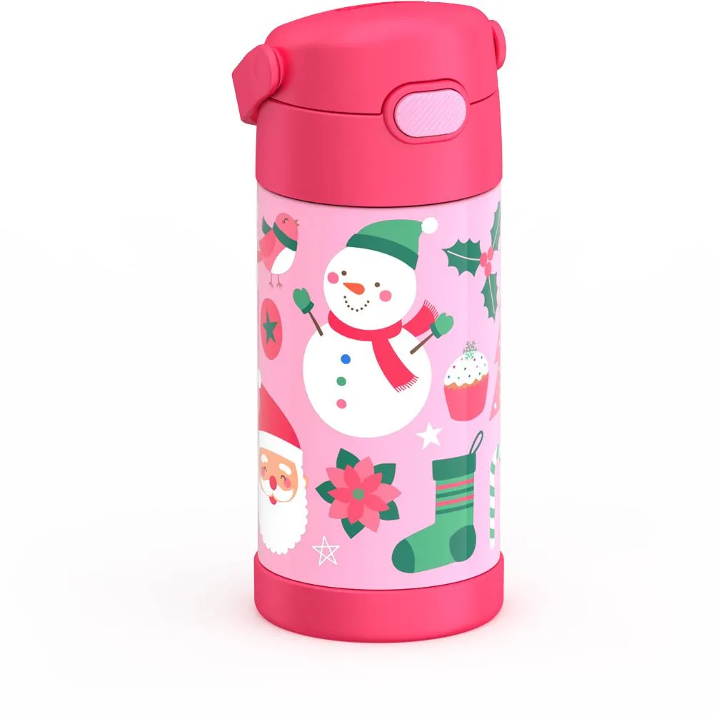 12oz FUNTAINER® WATER BOTTLE PINK SNOWMAN