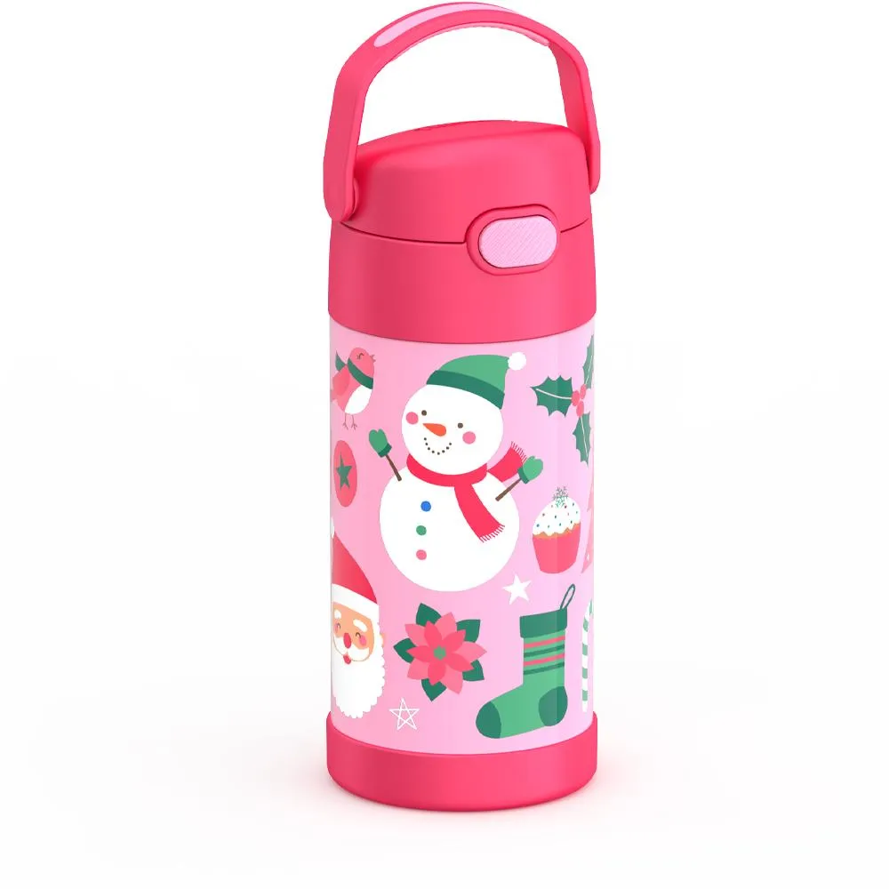 12oz FUNTAINER® WATER BOTTLE PINK SNOWMAN