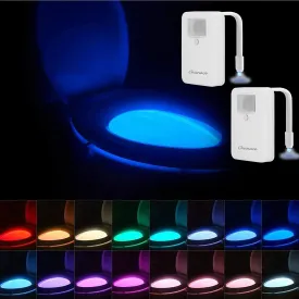 2 Pack Toilet Night Lights, 16-Color Changing LED Bowl Nightlight with Motion Sensor Activated Detection, Cool Fun Bathroom Accessory