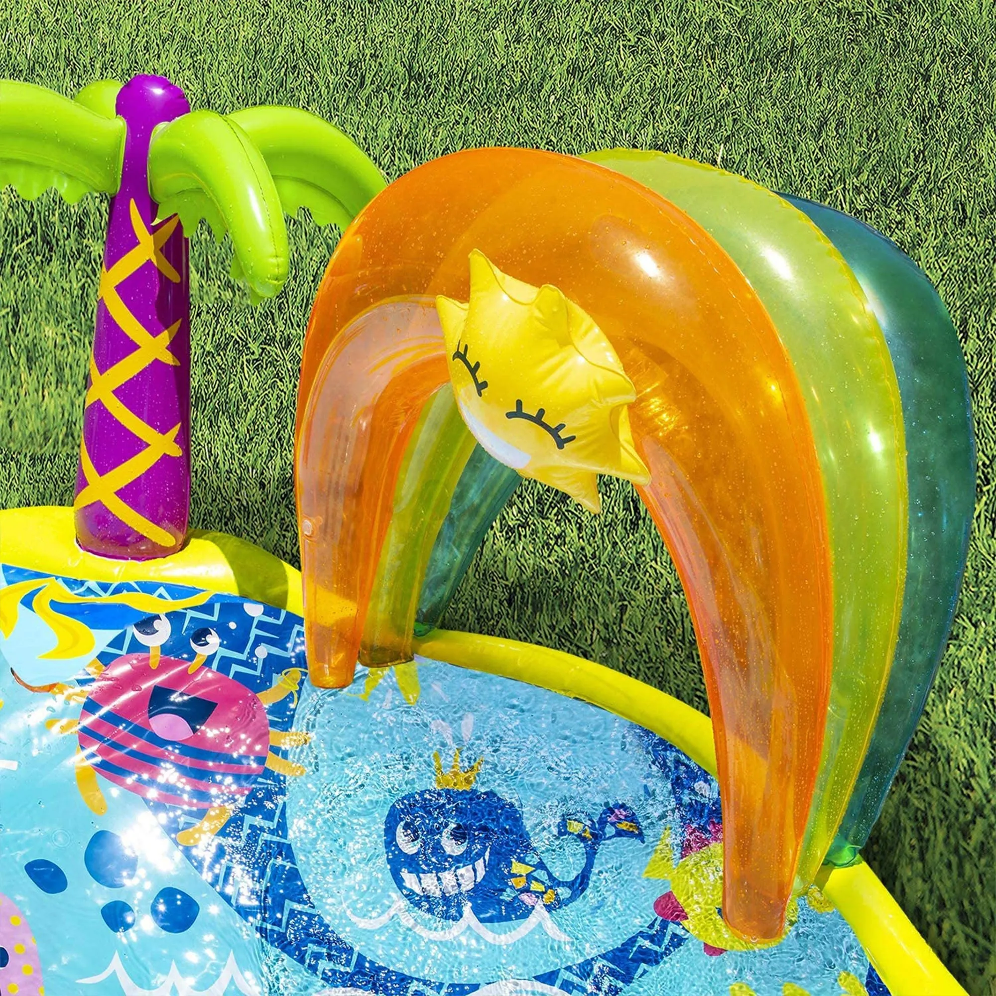 Banzai Splish 'N Splash Kids Inflatable Outdoor Water Park Play Mat with Slide