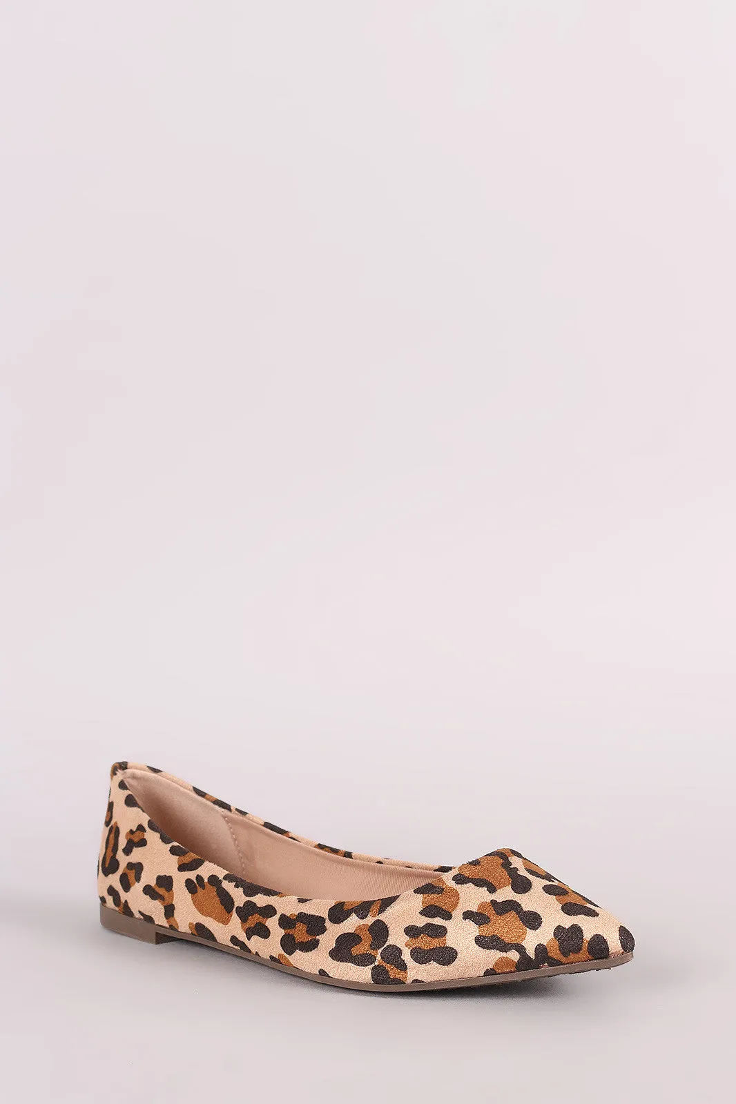 Breckelle Leopard Vegan Suede Pointy Toe Flats