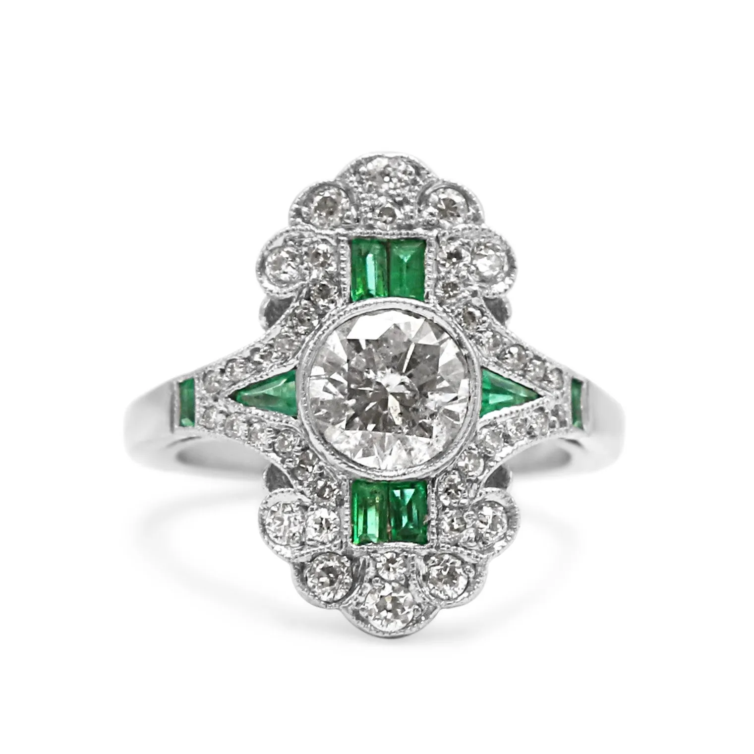 Calibre-Cut Emerald & Old Brilliant Cut Diamond Plaque Dress Ring