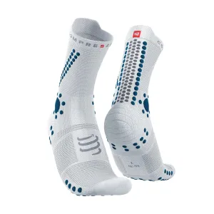 Compressport Pro Racing Socks v4.0 Trail - White/Fjord Blue