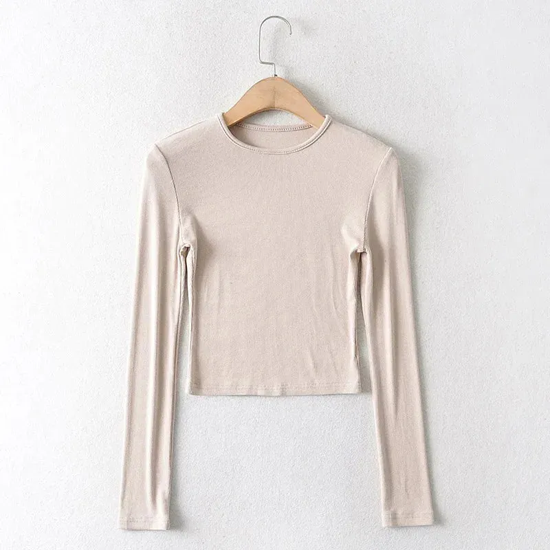 Cotton Solid O-neck Long Sleeve Tee