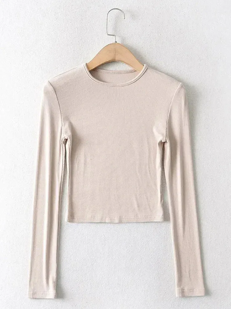 Cotton Solid O-neck Long Sleeve Tee