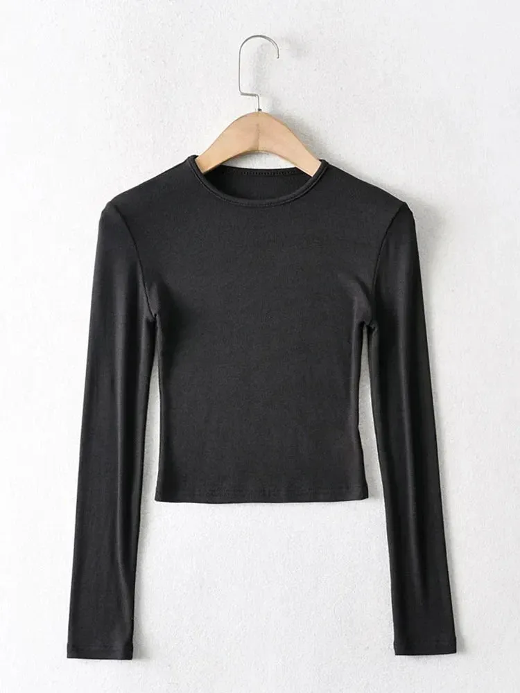 Cotton Solid O-neck Long Sleeve Tee