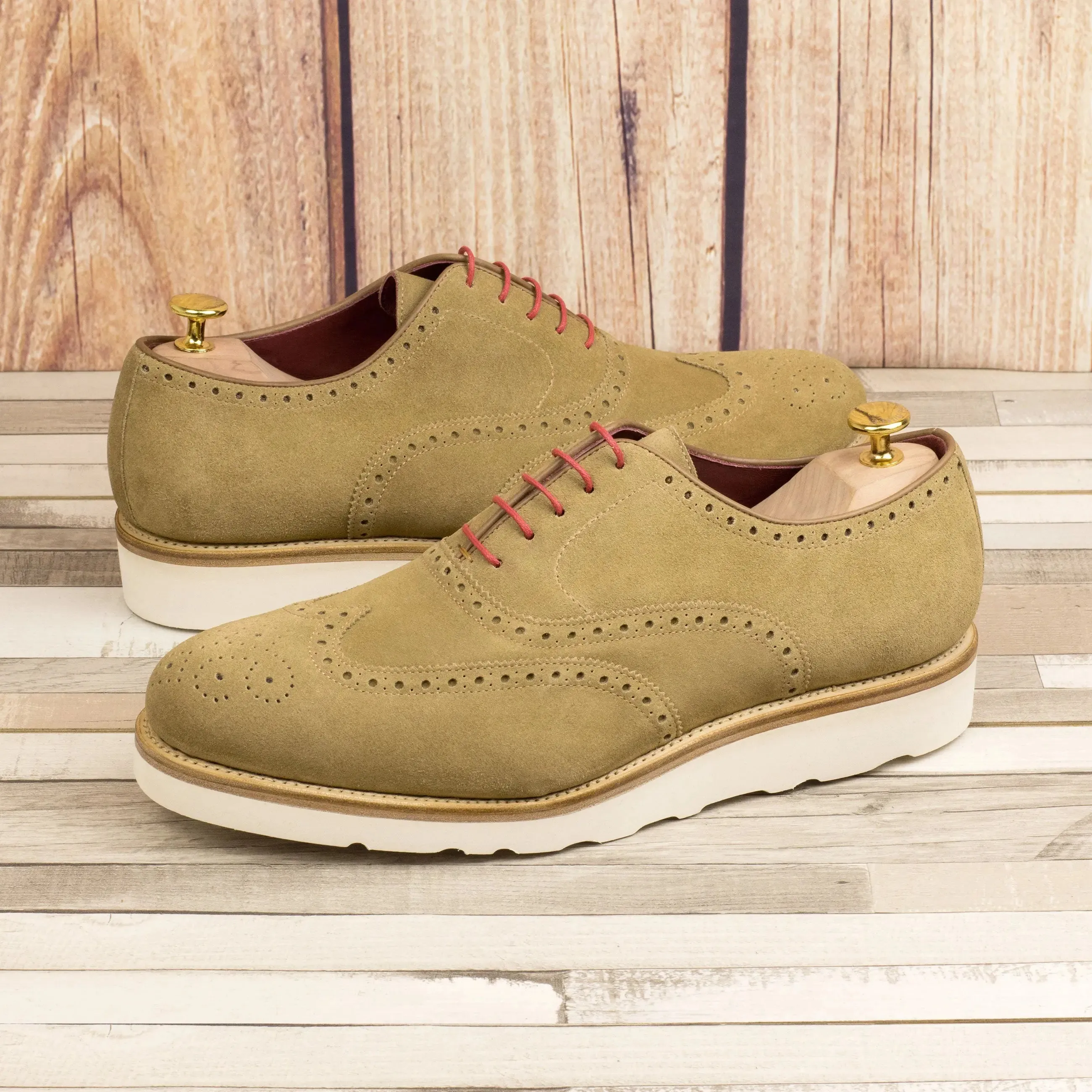 DapperFam Aeron in Camel Men's Lux Suede Full Brogue