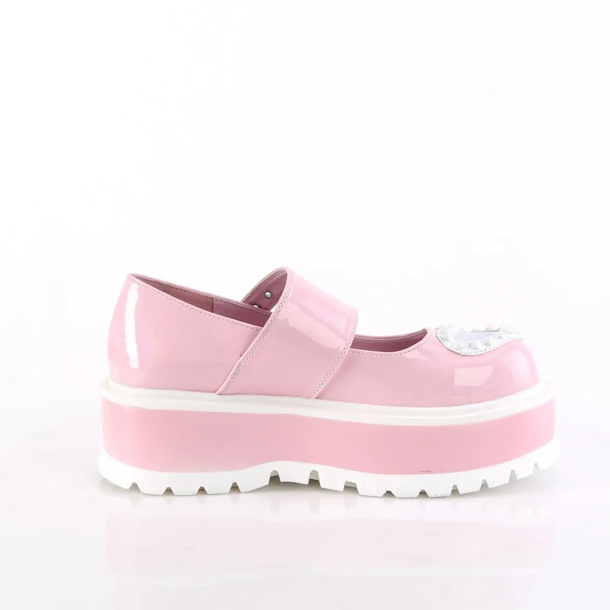 Demonia SLACKER-25 | Baby Pink Hologram Patent Mary Janes