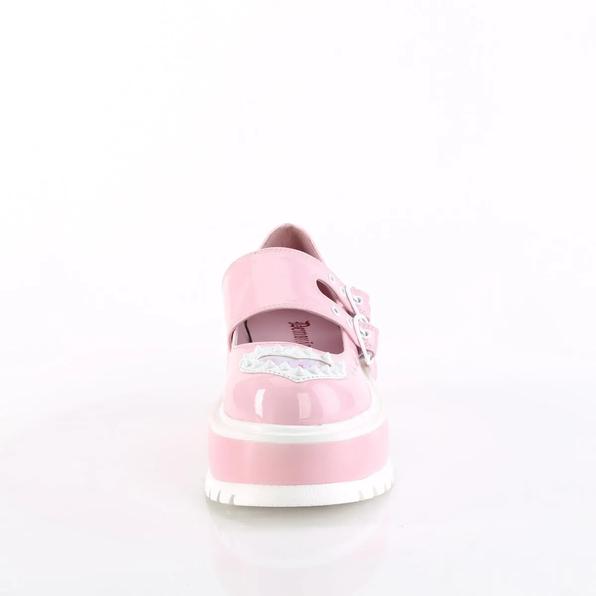 Demonia SLACKER-25 | Baby Pink Hologram Patent Mary Janes