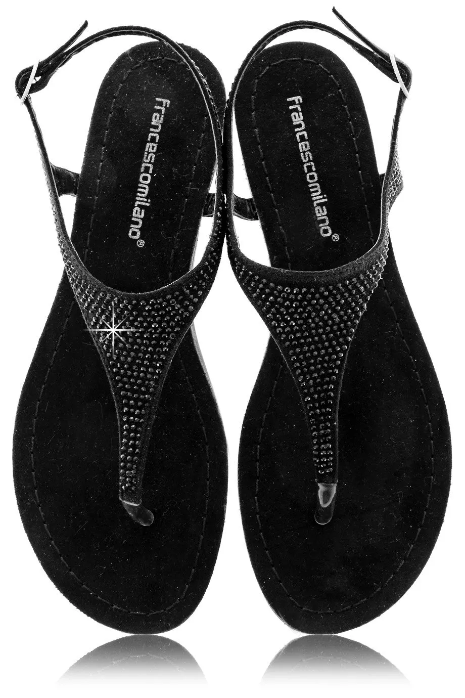 FRANCESCO MILANO ARETHA Black Crystal Leather Women Sandals