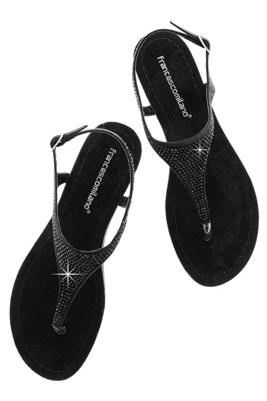 FRANCESCO MILANO ARETHA Black Crystal Leather Women Sandals