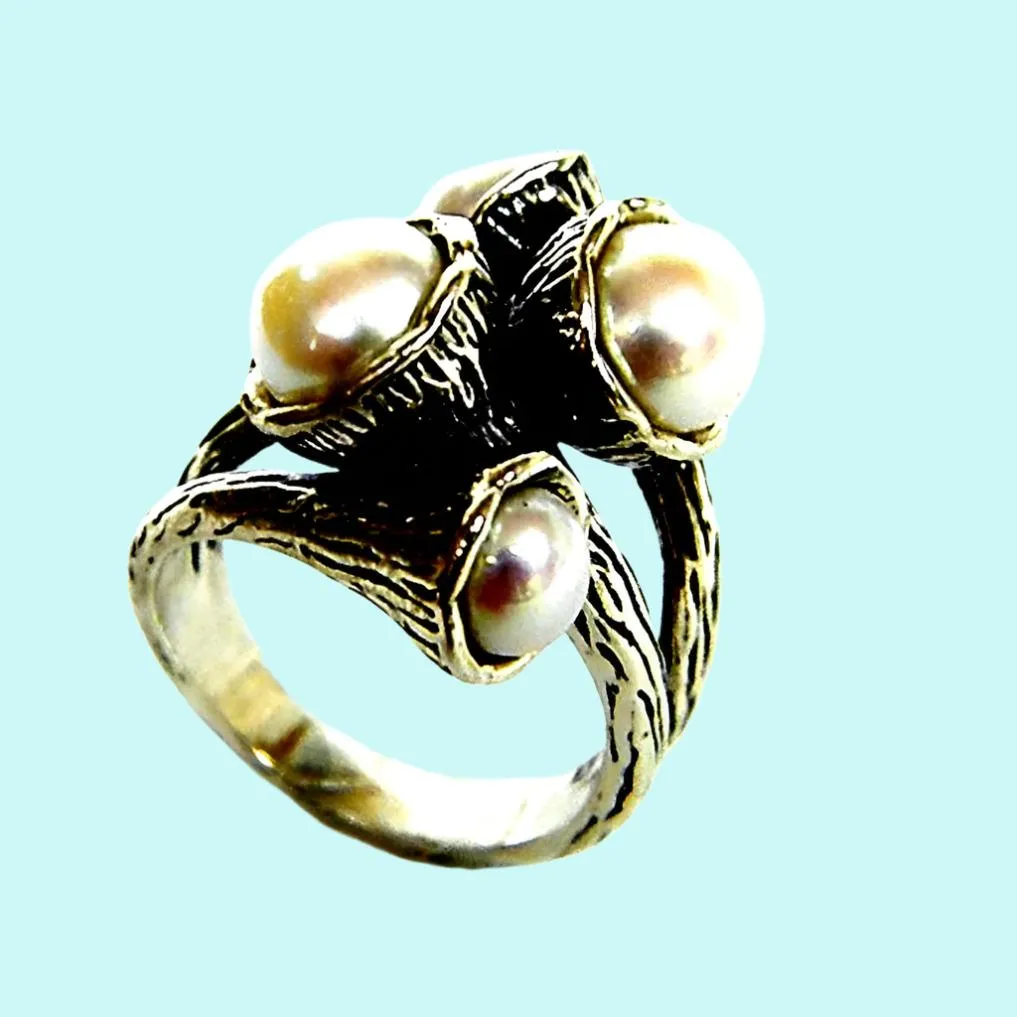 Israel pearl ring for women, pearls silver rings for women, bohemian silber ringe für frauen