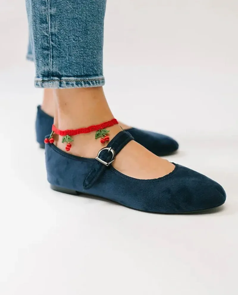 Moi London Navy Velvet Mary Jane Shoes