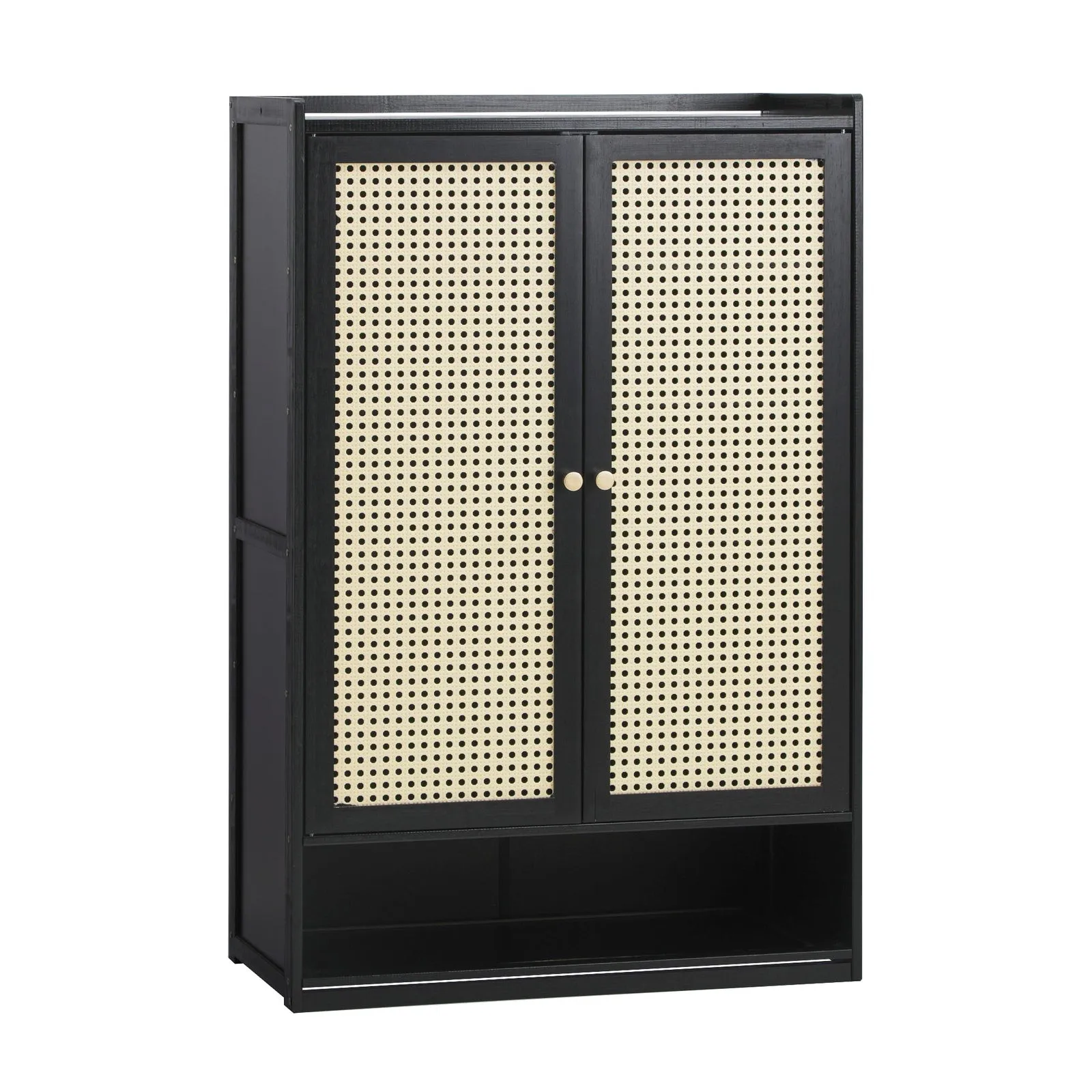 Oikiture Shoe Storage Cabinet Shoes Rack Organiser Shelf 2 Doors Rattan Black