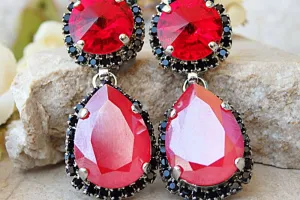 Red black earrings.