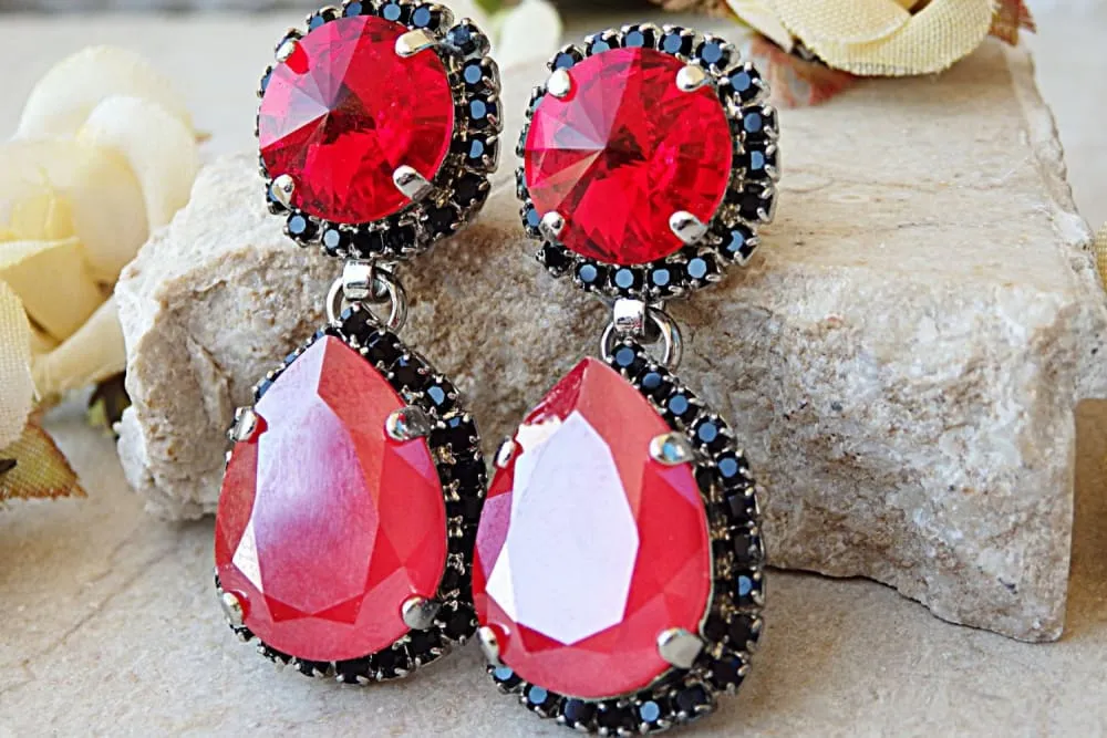 Red black earrings.