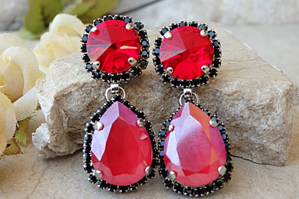 Red black earrings.