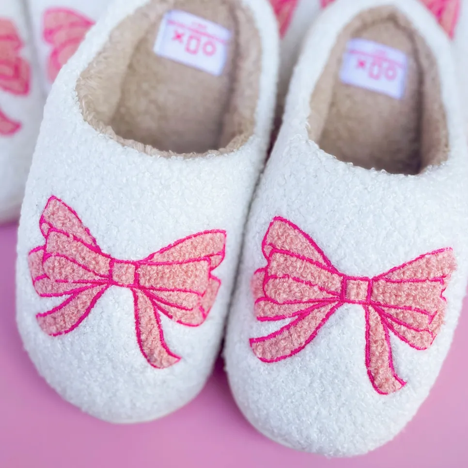 Sashay in Style Pink Bow Slippers