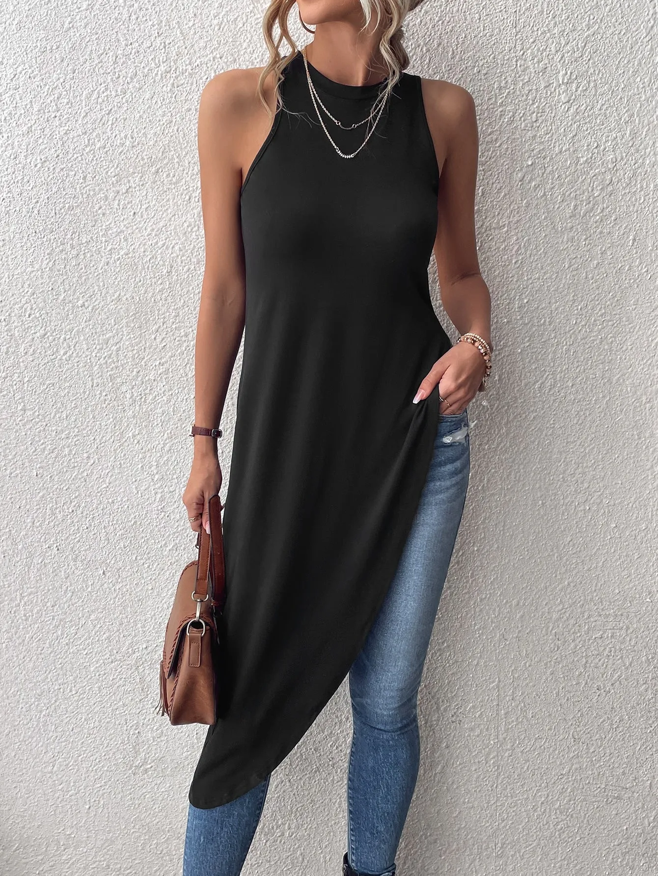 Solid Asymmetrical Hem Tank Top