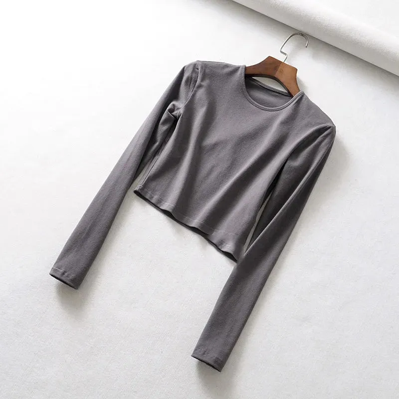 Solid Crop Top with Long Sleeves