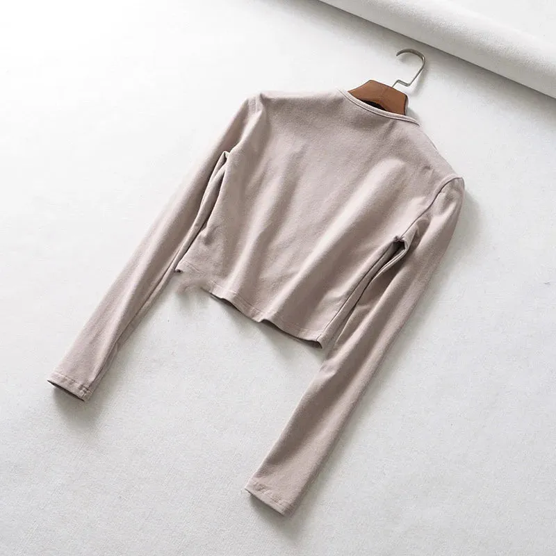 Solid Crop Top with Long Sleeves