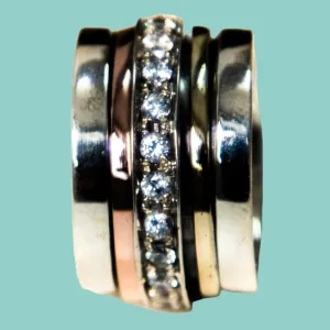 Spinner rings  for woman, Sterling Silver 9K gold ring,  meditation rings for woman