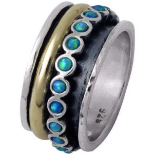 Spinner Rings for women Sterling Silver and Gold Ring Set Blue Opals.