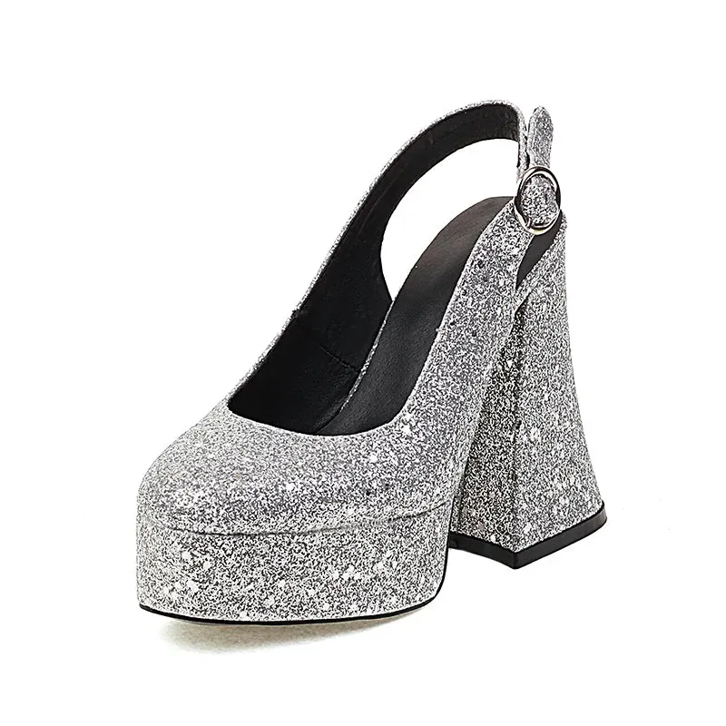 TAVIMART  -  Ultra-High Thick Heeled Sequin Cloth Material Metal Buckle Women's Pumps High Waterproof Platform Breathable Mary Jane Shoes