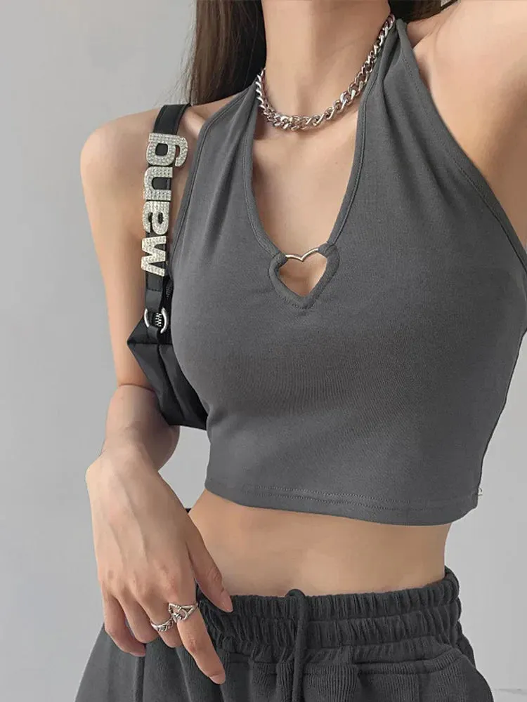 Women's V Neck Hollow Out Halter Camis - 2024 Summer Fashion Slim Cropped Lace Up Tank Top